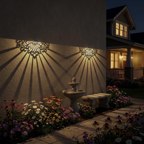 4 Pack Solar Fence Lights Outdoor Wall Lights Plastic Solar Powered Deck Step Stair Lights Mandala Theme Waterproof Fence Solar Light for Garden Post Patio Yard Decor, Gardening Gifts for Women Mom - Image 5