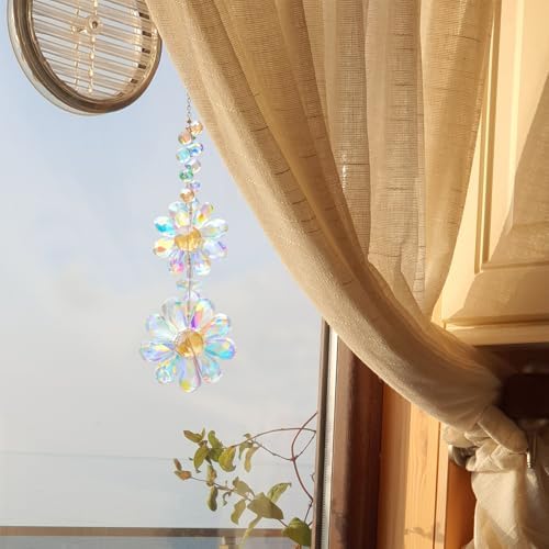 Crystal Flower Suncatcher Hanging Ornament, Rainbow Maker Window Sun Catcher Indoor Outdoor Patio Garden Decor (Crystal AB) - Image 3