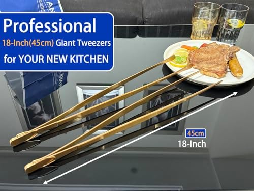 JETKONG 2 Pcs 18 Inch (45cm) Stainless Steel Grill Tongs Heavy Duty Giant Tweezer Tongs, Extra Large Tweezers Tools for Cooking, Grilling, BBQ and Turning Food (Rose Gold) - Image 4