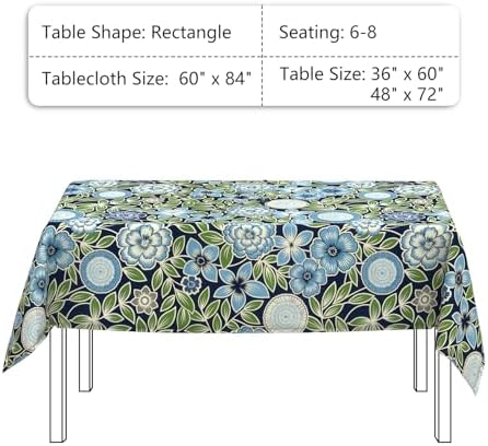 LVTXIII Rectangle Outdoor Tablecloth with Umbrella Hole and Zipper, Water-Repellent 60 x 84 Inch Patio Table Cover for Picnic, Garden, Backyard Dining, Botanical Blues - Image 3