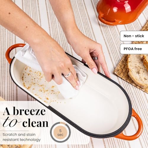 Enamelled Cast Iron Bread Loaf Pot – Dutch Oven For Sourdough Bread Baking – Oven Safe Non Stick Bread Pot – Rectangular, Orange, 34cm x 16cm – by Nuovva - Image 3