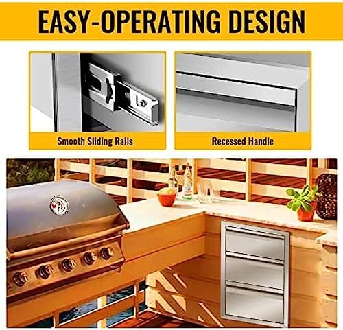 Pull Out Trash Drawer, Lower Sliding Rails Stainless Steel Roll Out Trash Bin Pull Out Tray With Handle For Outdoor Kitchen BBQ Island Grill Station,Three Drawers - Image 5