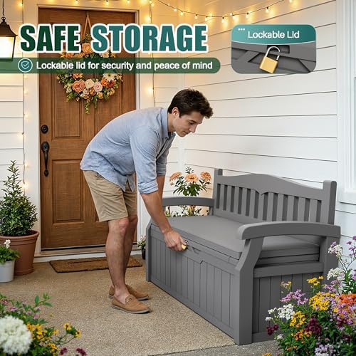 Devoko 80 Gallon Storage Bench with Cushion, Deck Box Waterproof&Lockable - Image 5