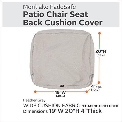 Classic Accessories Montlake Water-Resistant 19 x 20 x 4 Inch Outdoor Back Cushion Slip Cover, Patio Furniture Cushion Cover, Heather Grey, Patio Furniture Cushion Covers - Image 2