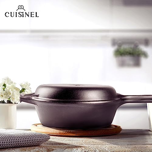 Cuisinel Cast Iron Skillet + Lid - 2-In-1 Multi Cooker - Deep Pot + Frying Pan - 3-Qt Dutch Oven - Pre-Seasoned Oven Cookware - Works for Bread, Indoor/Outdoor, Grill, Stovetop and Induction - Image 6