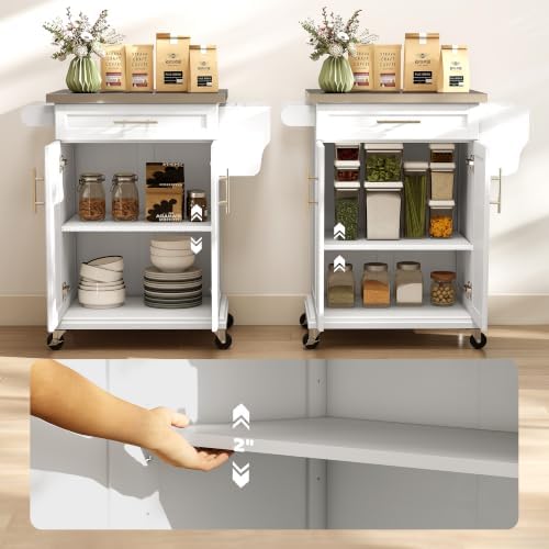 HOMCOM Kitchen Island on Wheels with Stainless Steel Countertop White - Image 6