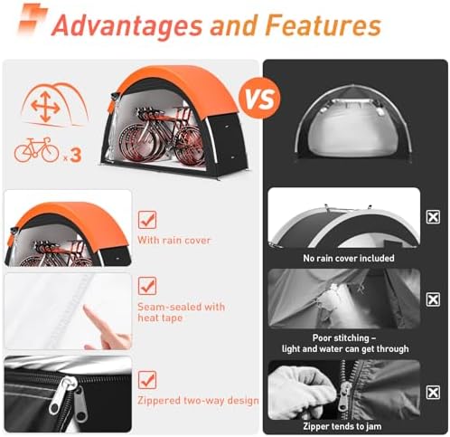 Upgraded Bike Tent with Rain Cover, Outdoor Storage Shed for 2-3 Bikes - Image 2