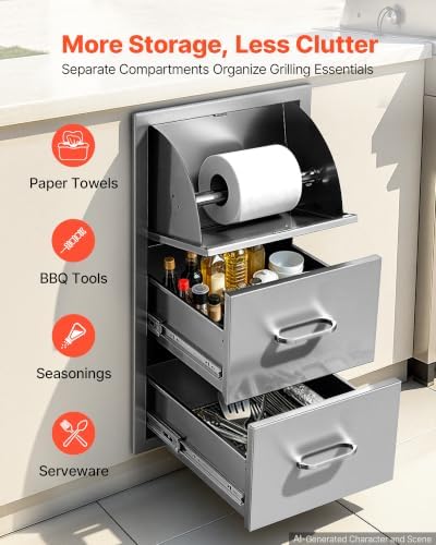 VEVOR Outdoor Kitchen Drawers, 20"W x 30"H x 16"D, Cabinet/Trash/Door/Combo - Image 3