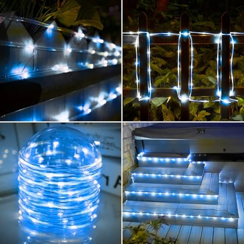 Solar Rope Lights, 2 Pack Total 66ft 200LED Solar String Lights, 8 Modes - Image 5
