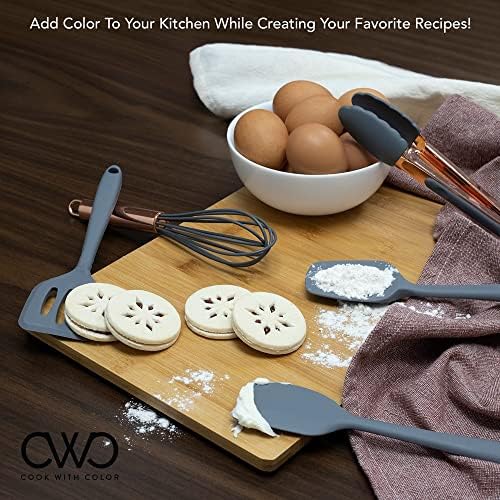 COOK WITH COLOR Silicone Cooking Utensils, Kitchen Utensil Set, Easy to Clean Silicone Kitchen Utensils, Cooking Utensils for Nonstick Cookware, Kitchen Gadgets Set, Mini, Gray - Image 4