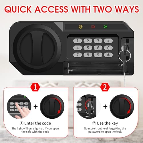 1.8 Cub Fire Proof Safe for Home Documents, Anti-Theft Digital Security Box with Electronic Keypad Lock and Spare Key, Small Safes for Home Use Fire and Water proof for Money Jewelry Valuables - Image 5