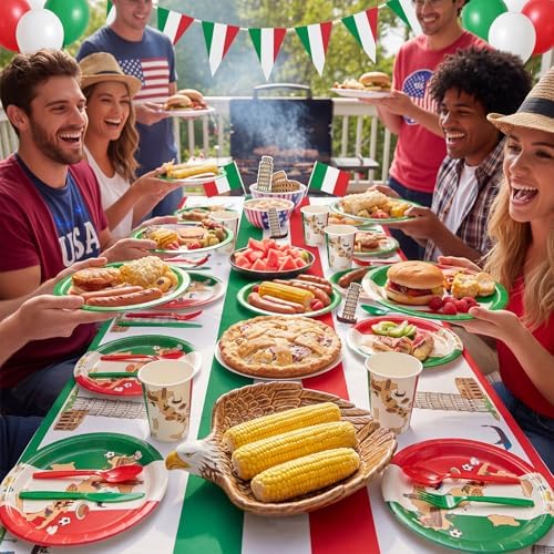 FoldTier 350 Pcs Italian Flag Plates and Napkins Party Supplies Disposable Paper Tableware Set Red White and Green Italian Flag Party Decorations for Holiday Festival Family Serve 50 Guests - Image 6