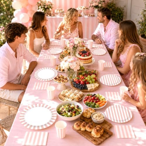 168 Pcs Pink White Striped Party Decorations for Girls Birthday, Serves 24 - Image 6
