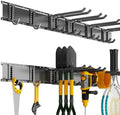 Garage Tool Organizer Wall Mount, 32 Inch Heavy Duty Garden Tool Organizer Storage System, Easy Install with 6 Adjustable Straight Hooks, for Garage, Basement, Shed, Workshop, Black, Steel by CRXCRC