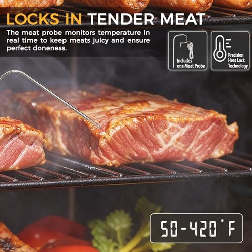 Pellet Smoker with Cover, Electric Wood Pellet Smoker Grill With Meat Probe and Hook, 616 Sq in Cooking Area LED Display Temperature Control, Outdoor Cooking, Patio, Garden Barbecue - Image 5