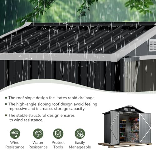 Aoxun 6x4 FT Shed Outdoor Storage Shed, Black - Image 4