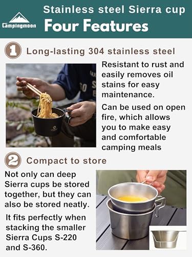 CAMPINGMOON 600ml Stainless Steel Camping Mug with Lid, 20oz Stackable Outdoor Cookware Measuring Scale, Titanium Oxide Film Black Finish Backpacking Campfire Use Soup Noodles Rice (Black (cup+lid)) - Image 3