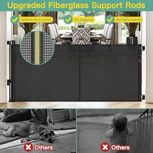 Reinforced 60" Wide Retractable Baby Gates for Dogs, Prevent Crawling Under - Image 2
