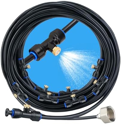 UNCO- Misting System, 59 FT, 20 Brass Mist Nozzles, 3/4" Brass Adapter, Misters for Outside Patio, Misting System for Patio, Garden, Greenhouse, Trampoline, Porch by Unco