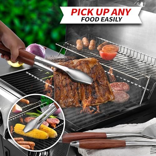 GRILAZ Heavy-Duty Rose Wooden BBQ Grilling Tools Set. Extra Thick Stainless Steel Multi-Function Spatula, Fork & Tongs | Essential Accessories for Barbecue & Grill. Ideal Gift for Father… - Image 5