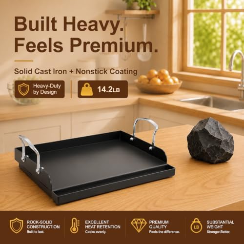 QuliMetal 17" x 13" Nonstick Coated Cast Iron Grill Griddle - Image 2