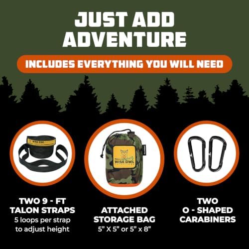Wise Owl Outfitters Camping Hammock – 400lbs Portable Hammock with Tree Straps - Travel, Backpacking, Hiking, Outdoors Camping Gear - Single - Image 5