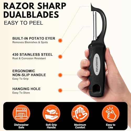 Swivel Vegetable Peeler Comfort Handle Sturdy Long-Lasting 2Pcs Black - Image 6
