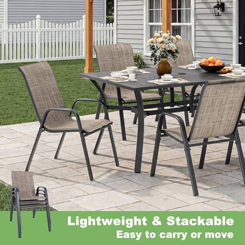 Outdoor Dining Set for 6, Metal Table and Stackable Chairs - Image 4
