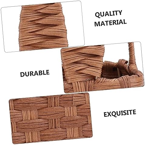 Brown Imitated Rattan Woven Picnic Basket, PVC Iron Frame Handheld Storage - Image 5