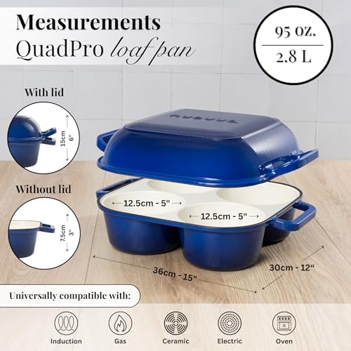 QuadPro Enamelled Cast Iron Bread Loaf Pot – Dutch Oven for Sourdough Bread Baking – 500°F Oven Safe Non Stick Bread Pot – 4 Round Loaf Spaces (4.90-inch Diameter), Dark Blue – by Nuovva - Image 3