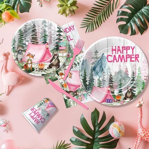 Camping Birthday Party Supplies Girl, Happy Camper Theme, Serves 24 - Image 5
