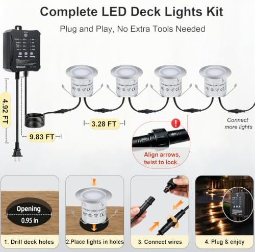 LED Deck Lights with Timer & Photocell, 36 Pack IP67 Waterproof Kit - Image 6