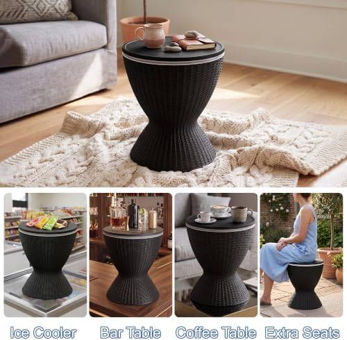 EasyUp Outdoor Cooler Bar Table – 8 Gallon Outdoor Patio Cooler Table with Drain Plug, Adjustable Height Rattan-Style Resin Cool Bar for Poolside, Deck, BBQ & Parties Classic Black - Image 6