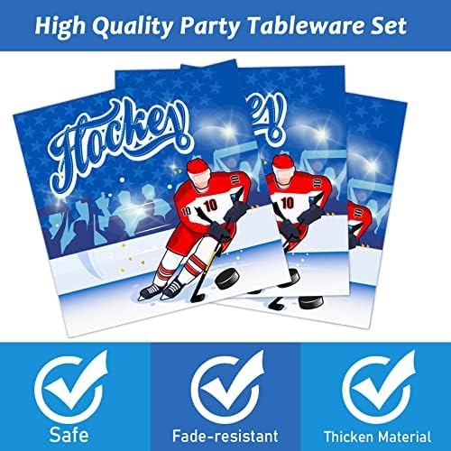 Wiooffen 96pcs Hockey Plates and Napkins Party Supplies Ice Hockey themed Birthday Party Decorations Set Disposable Tableware Kit Hockey Fans Birthday Party Sport Events Favors for Kids, Serve 24 - Image 3