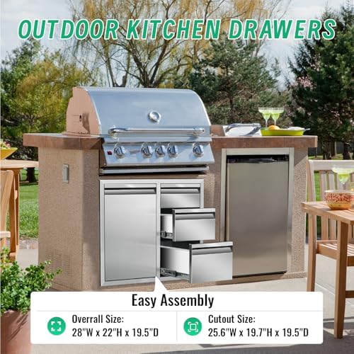 Outdoor Kitchen Door Drawer Combo Cabinet, 28"x22"x19.5" Left Trash Drawer Combo Cabinet & Built-in Triple Drawers for Patio Grill Station, Outdoor Kitchen Island (Drawer and Left Trash Drawer Combo) - Image 5