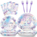 96PCS 10th Birthday Supplies Paper Plates Napkins Forks Set by Oitnlaughter