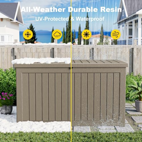 ROJIK Outdoor Storage Housing Deck Box,Waterproof Patio Furniture, Garden Tools,Cushions,Pool Accessories Storage Bench with Lockable Lid and Side Handles (Grey,280 Gal) - Image 4