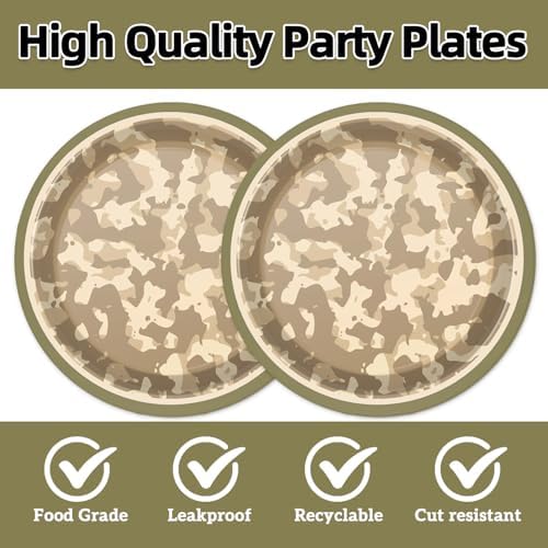 40pcs Camo Camouflage Birthday Party Decorations Camouflage Paper Plates and Napkins for Army Military Theme Party Decorations, Suitable for 20 Guests - Image 3