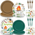 96 Pcs Camping Birthday Party Decorations Camping Plates and Napkins Camper Paper Plates Camp Adventure Disposable Tableware for Boys Girls Campfire Birthday Party Decoration Serve 24 Supplies Camper by Oitnlaughter