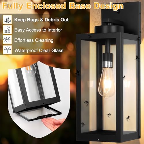 20" Black Dusk to Dawn Outdoor Wall Lantern with Closed Bottom, Coach Light - Image 2