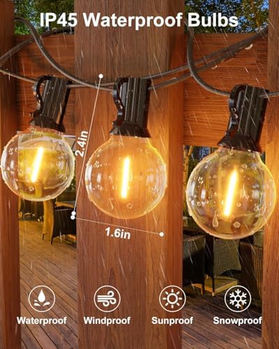 GLUROO 200FT(100FT*2PC) Outdoor String Lights, G40 LED Patio Lights with 100+4 Bulbs, Waterproof Shatterproof Dimmable Globe Hanging Outdoor Patio Lights Cafe, Bistro Outside Lights for Patio - Image 3