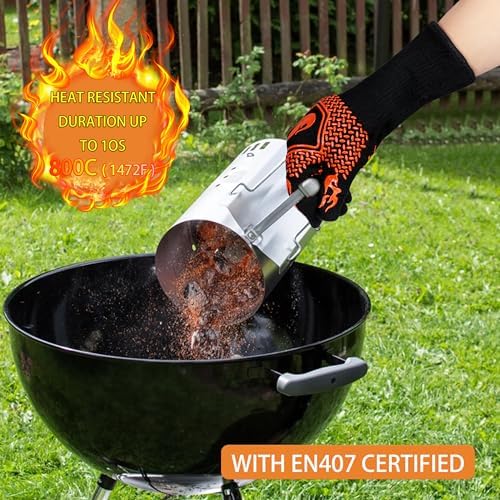 BBQ Fireproof Gloves, Grill Cut-Resistant Gloves 1472°F Heat Resistant Gloves, Non-Slip Silicone Oven Gloves, Kitchen Safe Cooking Gloves for Oven Mitts,Barbecue,Cooking, Frying,13.5 Inch-Orange - Image 4