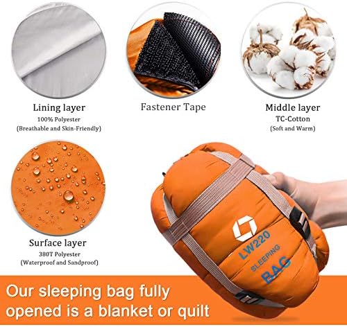 ECOOPRO Warm Weather Sleeping Bag - Portable, Waterproof, Compact Lightweight, Comfort with Compression Sack - Great for Outdoor Camping, Backpacking & Hiking-83 L x 30" W Fits Adults - Image 3