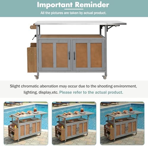 LUMISOL Grill Cart with Foldable Stainless Steel Top, Mobile Outdoor Kitchen Island with Storage Cabinet and Towel Rack, Espresso+Grey - Image 4