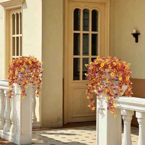 RECUTMS 3PCS Artificial Fall Hanging Flowers Fake Mums for Outdoors - Image 7