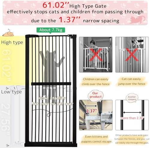 Lumizone 61.02" Extra Tall Pet Gate for Cat Dog 30.12"-38.38" Wide Black - Image 4