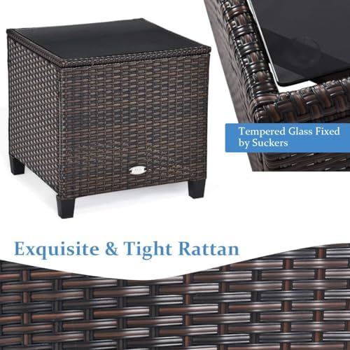 RELAX4LIFE 3 Piece Patio Furniture Set, Wicker Bistro Conversation Set w/ 2 Cushioned Armchairs & Glass Topped Table, Outdoor Rattan Sofa for Porch Balcony Poolside (Turquoise) - Image 6