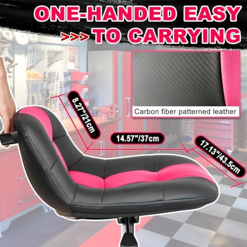 Rolling Stool with Wheels, Adjustable Height Pneumatic Garage Work Mechanic Stool Seat with Backrest, 400 LBS Capacity 360° Swivel Mechanic Crepper Chair with Tool Tray Storage, Pink - Image 4