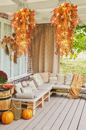 RECUTMS Fall Decor Artificial Flowers Faux Hanging Plants with Lights 3Pcs - Image 6
