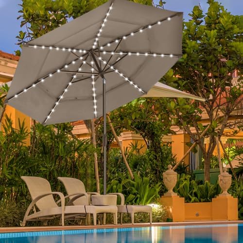 EliteShade USA 10-Year-Non-Fading 9ft 3-Tier Market Patio Umbrella, Commercial Table Umbrella with 80 Solar LED Lights, Crank Open, Windproof & UPF 50+ UV Protection for Garden, Deck, Pool, Backyard, Mushroom - Image 4